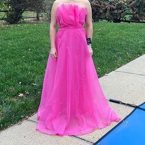 LuLu's Serenity Hot Pink Strapless Organza Maxi Dress